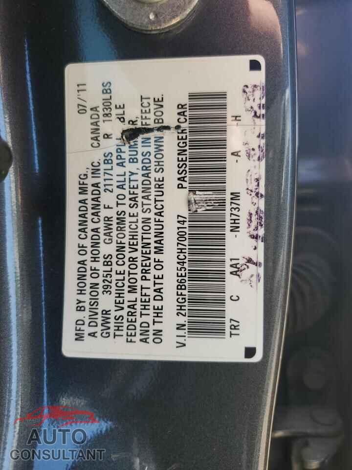 HONDA CIVIC 2012 - 2HGFB6E54CH700147