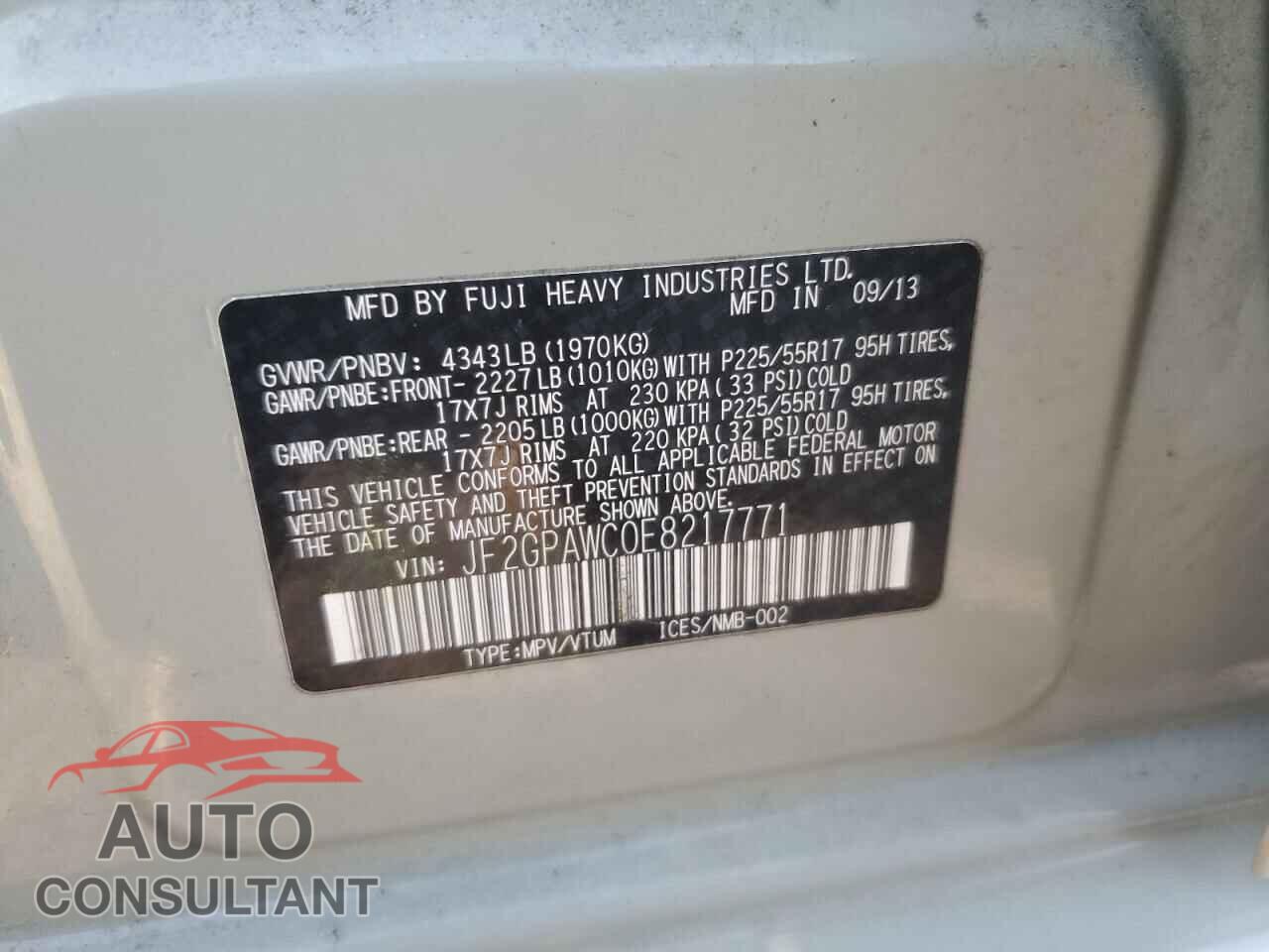 SUBARU XV 2014 - JF2GPAWC0E8217771