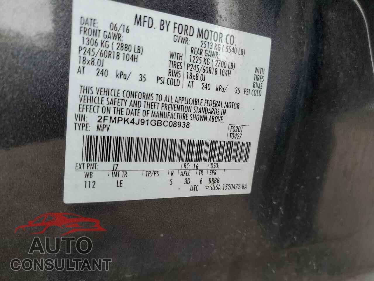 FORD EDGE 2016 - 2FMPK4J91GBC08938