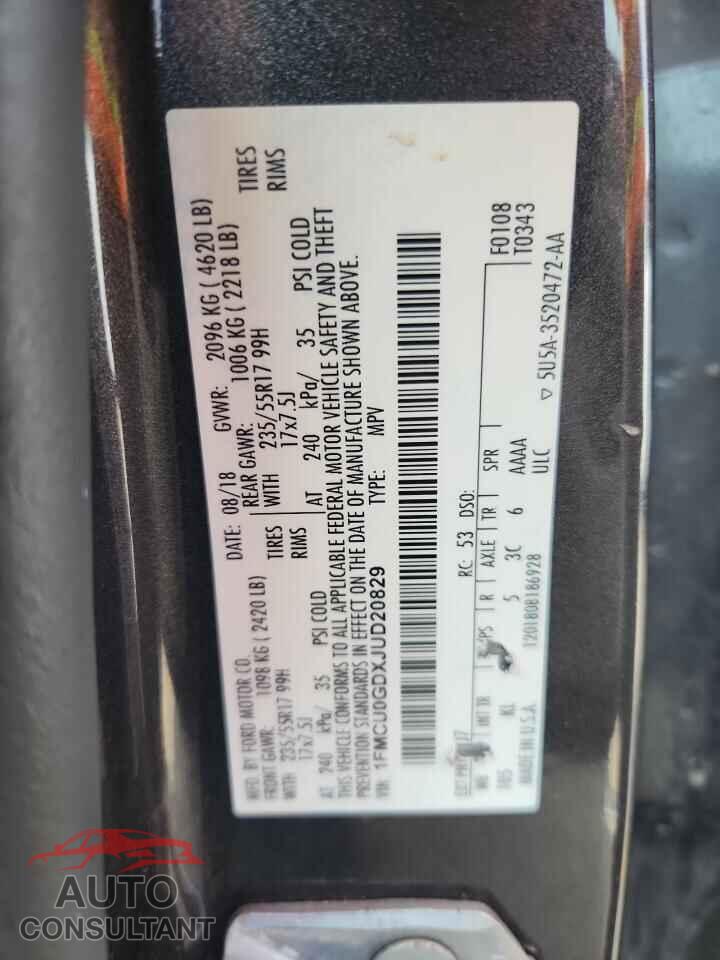 FORD ESCAPE 2018 - 1FMCU0GDXJUD20829