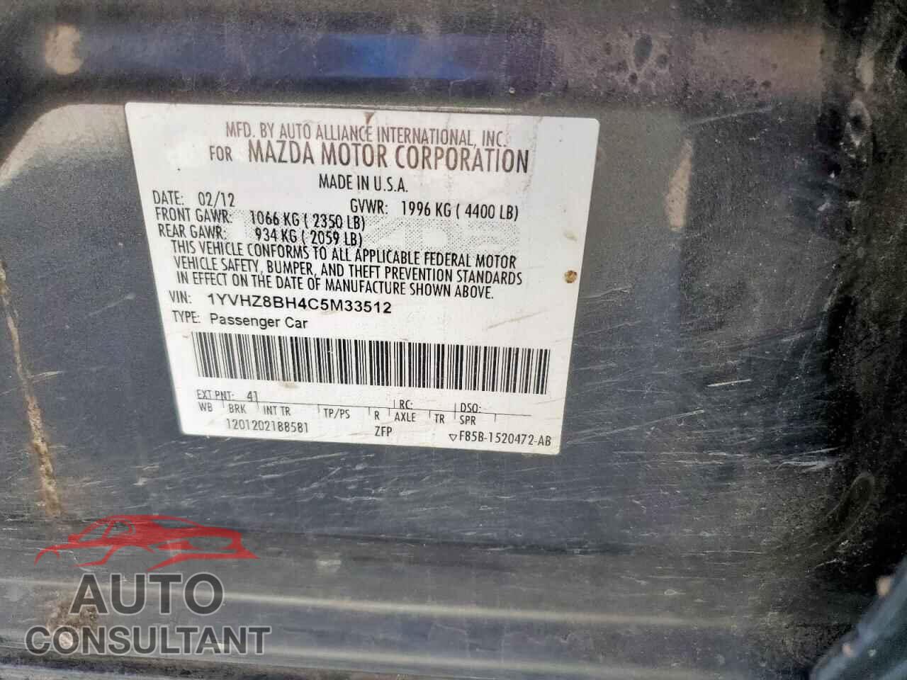 MAZDA 6 2012 - 1YVHZ8BH4C5M33512