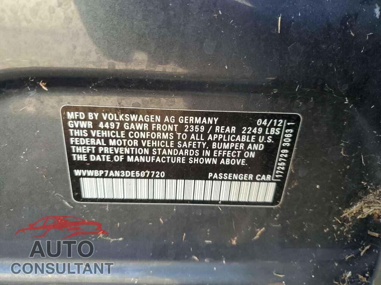 VOLKSWAGEN CC 2013 - WVWBP7AN3DE507720