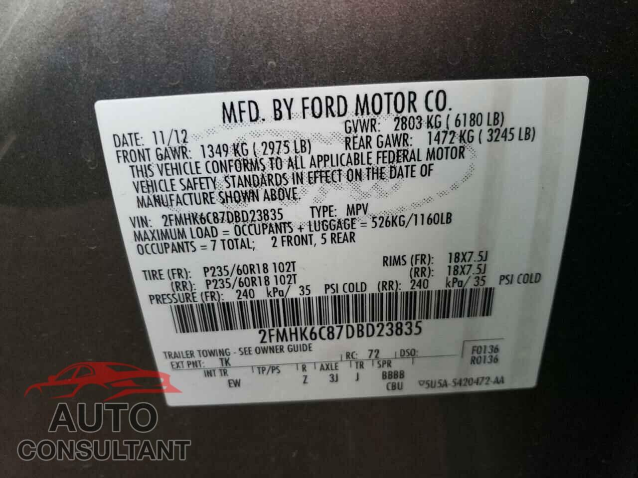 FORD FLEX 2013 - 2FMHK6C87DBD23835