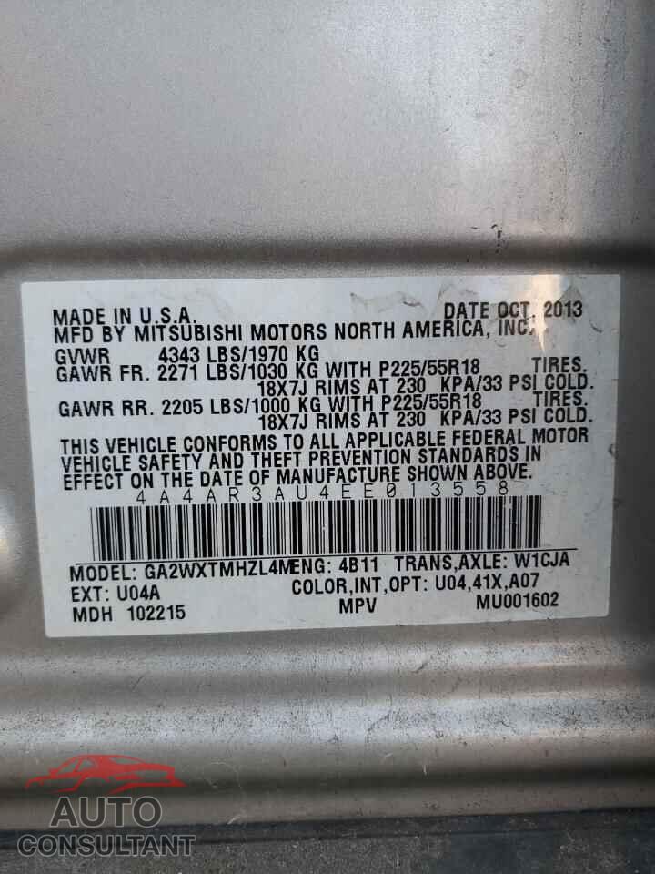 MITSUBISHI OUTLANDER 2014 - 4A4AR3AU4EE013558