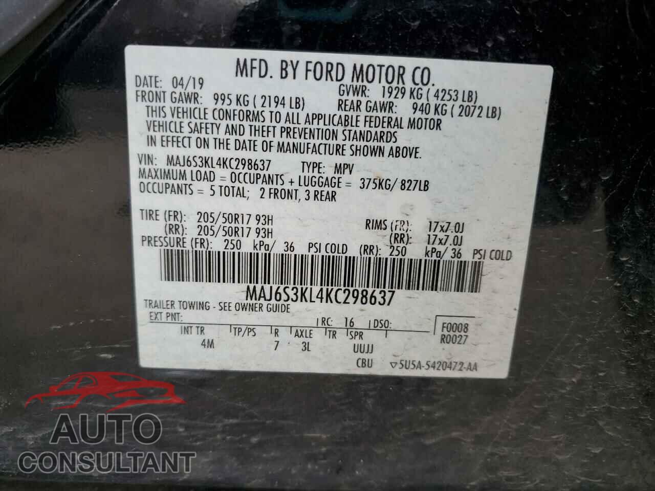 FORD ECOSPORT 2019 - MAJ6S3KL4KC298637