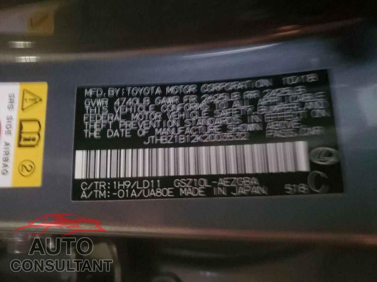 LEXUS ES350 2019 - JTHBZ1B12K2003532