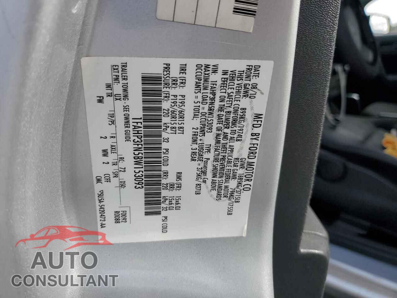 FORD FOCUS 2011 - 1FAHP3FN5BW153093