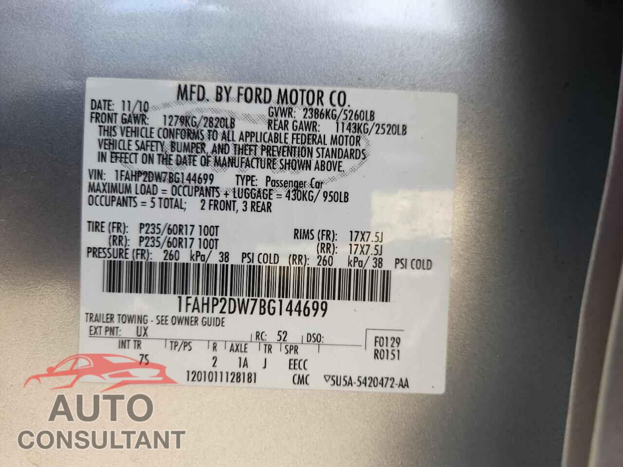 FORD TAURUS 2011 - 1FAHP2DW7BG144699