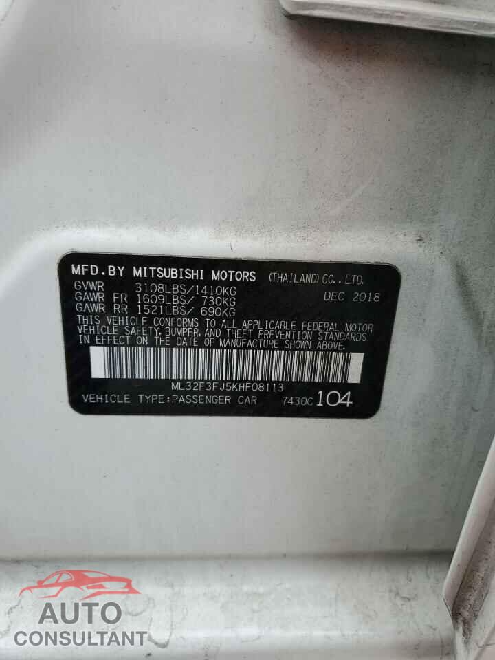 MITSUBISHI MIRAGE 2019 - ML32F3FJ5KHF08113