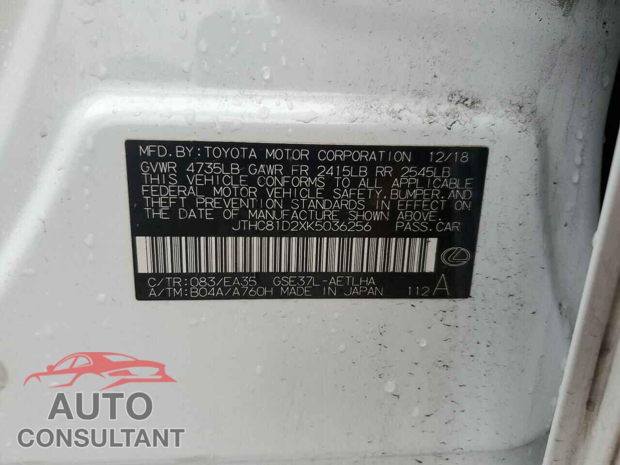 LEXUS IS 2019 - JTHC81D2XK5036256