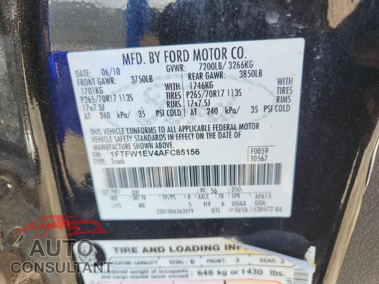 FORD F-150 2010 - 1FTFW1EV4AFC85156