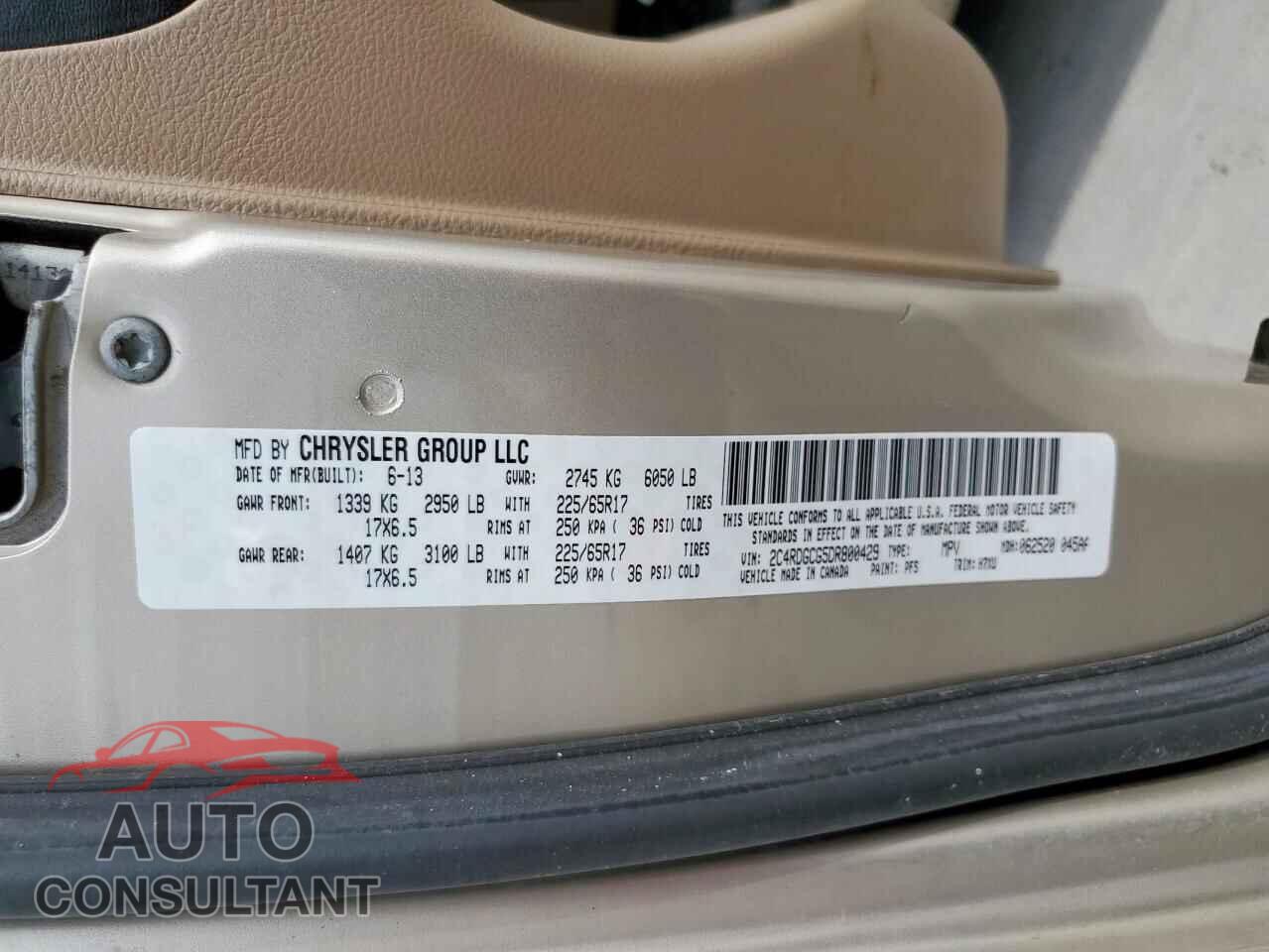 DODGE CARAVAN 2013 - 2C4RDGCG5DR800429