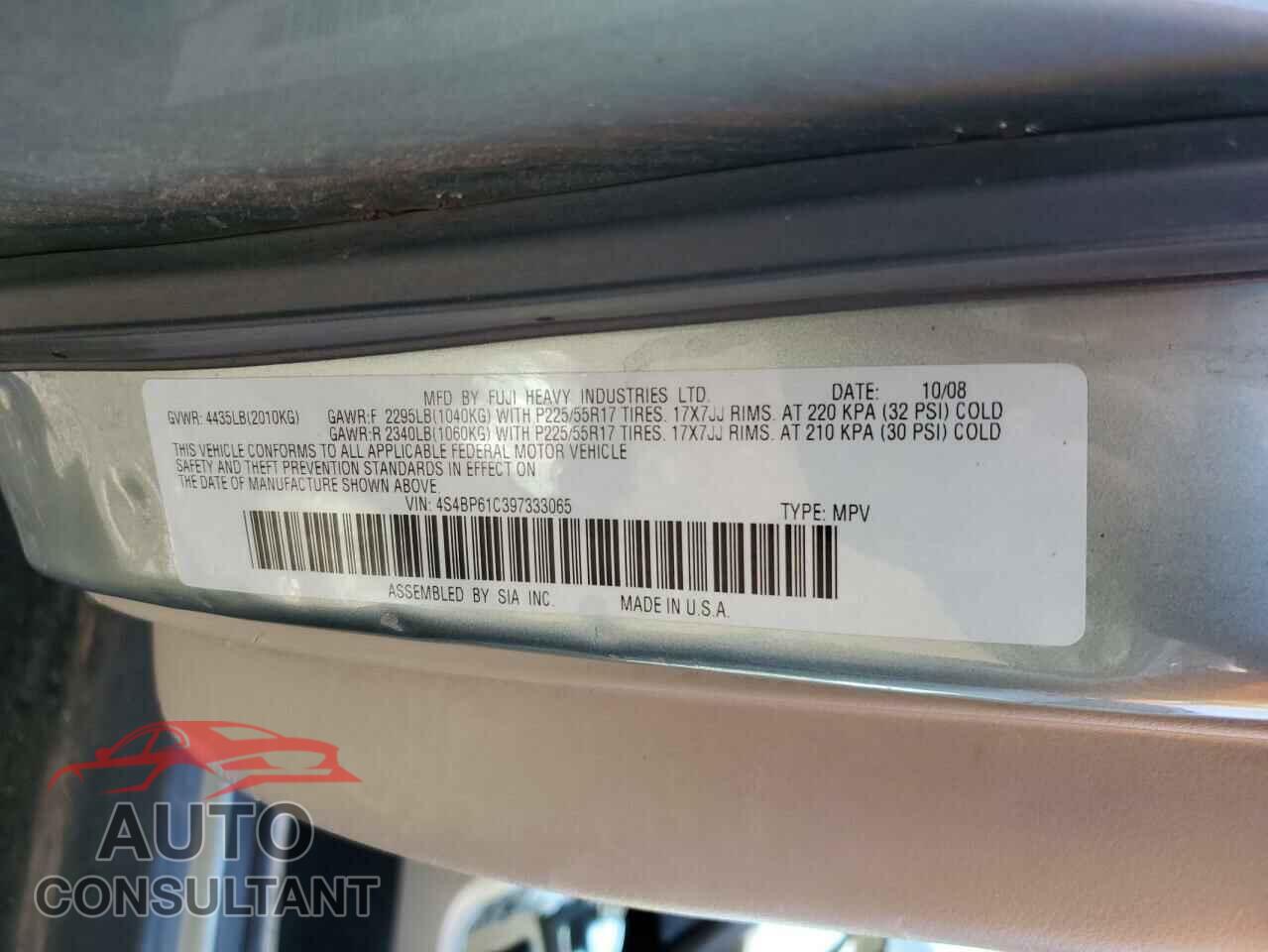 SUBARU OUTBACK 2009 - 4S4BP61C397333065
