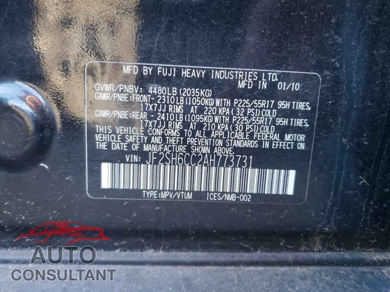SUBARU FORESTER 2010 - JF2SH6CC2AH773731