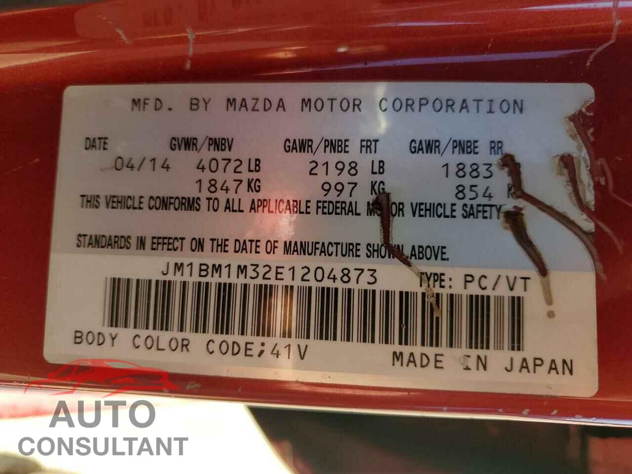 MAZDA 3 2014 - JM1BM1M32E1204873