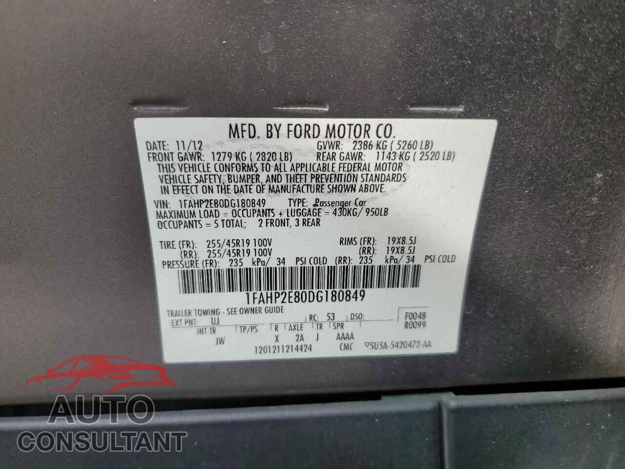 FORD TAURUS 2013 - 1FAHP2E80DG180849