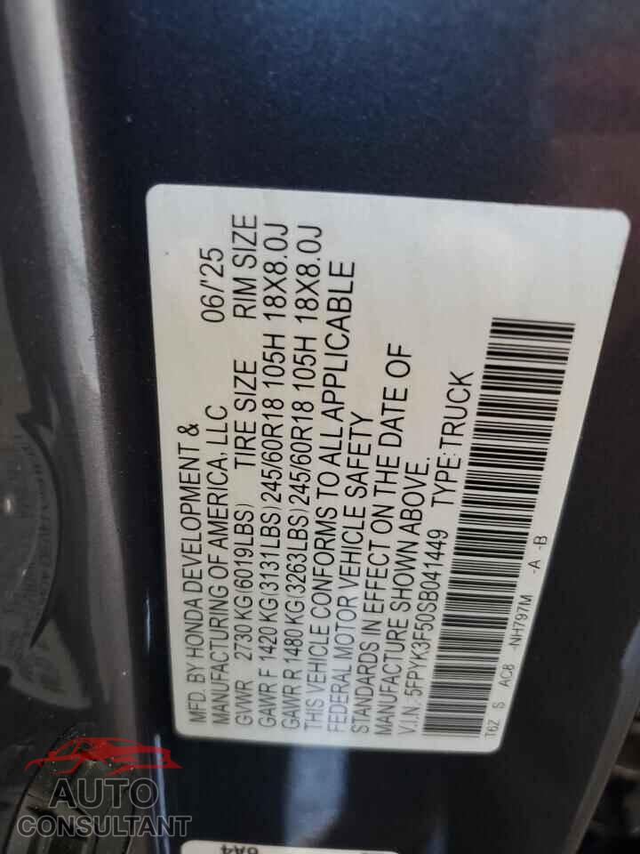 HONDA RIDGELINE 2025 - 5FPYK3F50SB041449