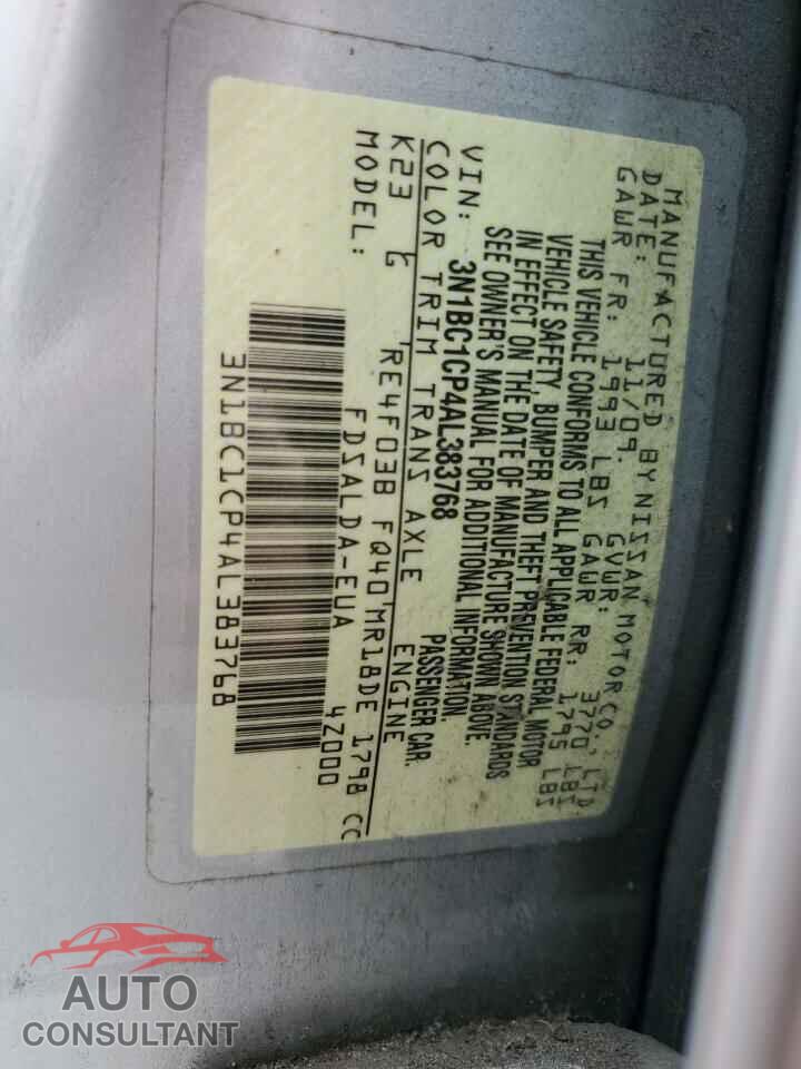 NISSAN VERSA 2010 - 3N1BC1CP4AL383768
