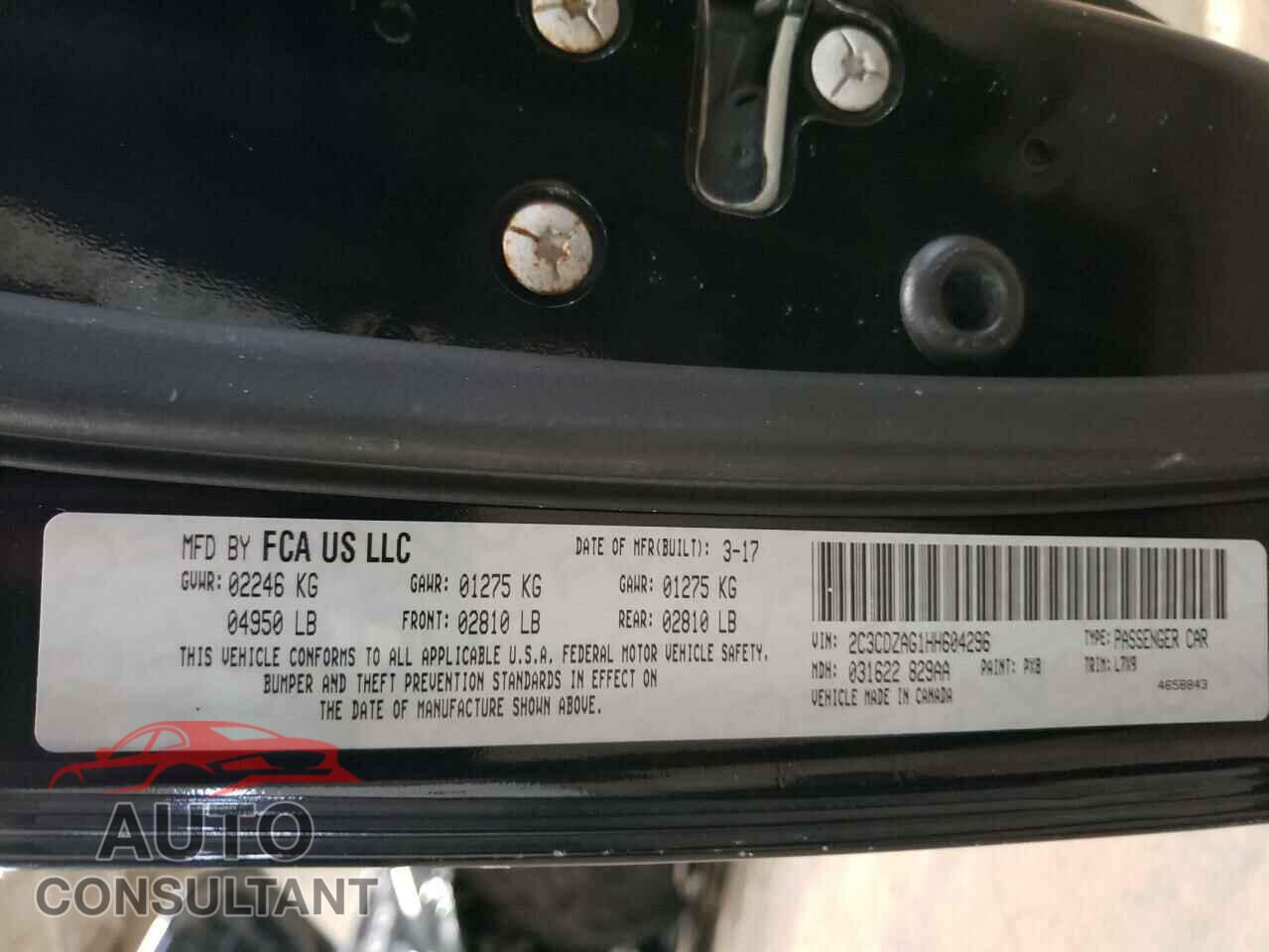DODGE CHALLENGER 2017 - 2C3CDZAG1HH604296