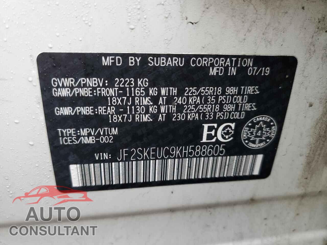 SUBARU FORESTER 2019 - JF2SKEUC9KH588605
