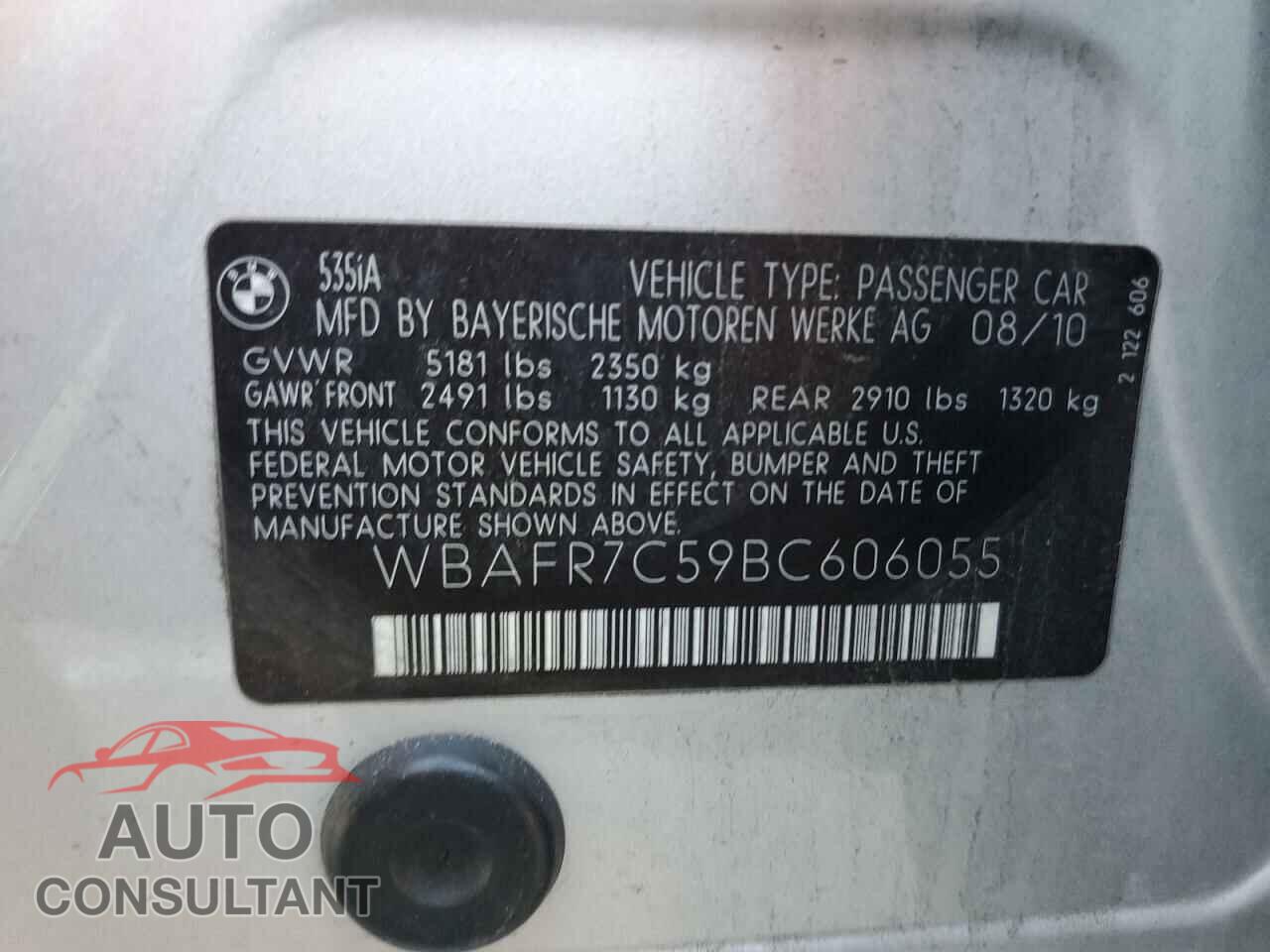 BMW 5 SERIES 2011 - WBAFR7C59BC606055