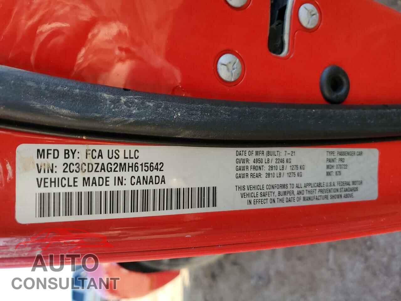 DODGE CHALLENGER 2021 - 2C3CDZAG2MH615642