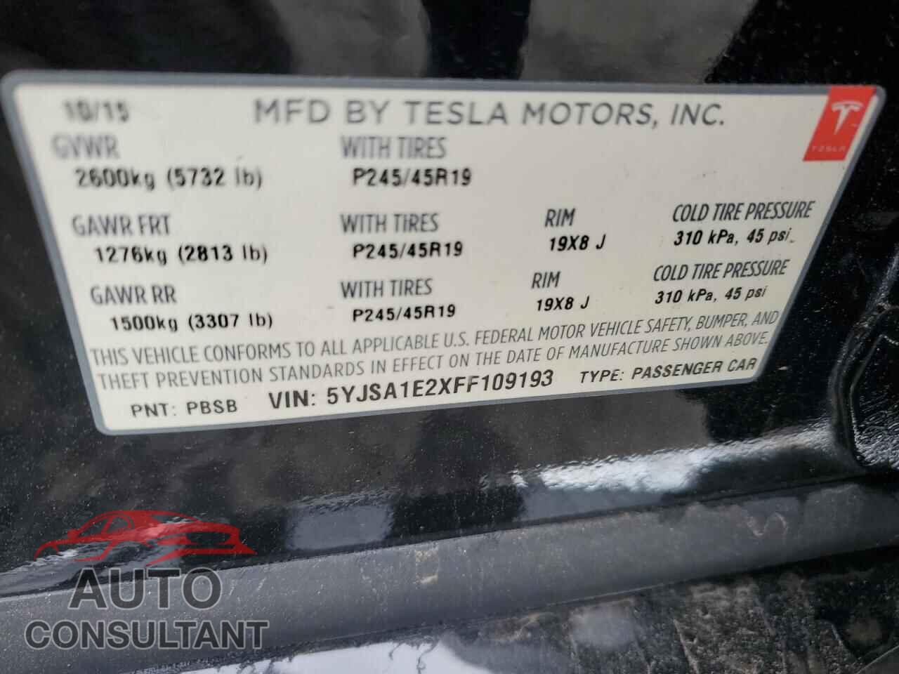 TESLA MODEL S 2015 - 5YJSA1E2XFF109193