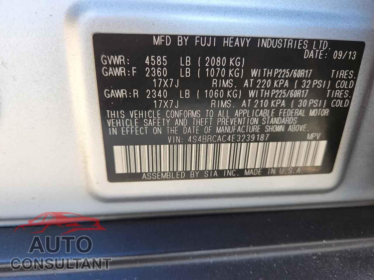 SUBARU OUTBACK 2014 - 4S4BRCAC4E3239187
