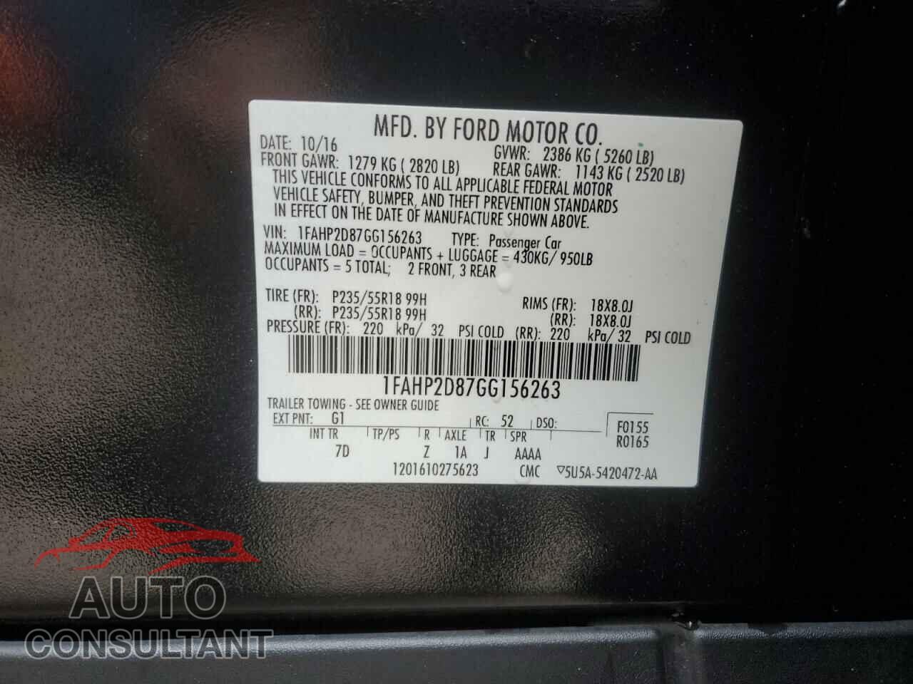 FORD TAURUS 2016 - 1FAHP2D87GG156263