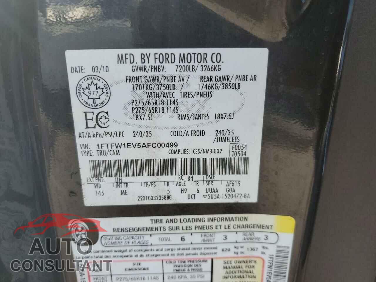 FORD F-150 2010 - 1FTFW1EV5AFC00499