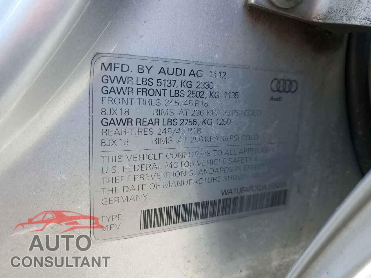 AUDI A4 2013 - WA1UFAFLXDA159206