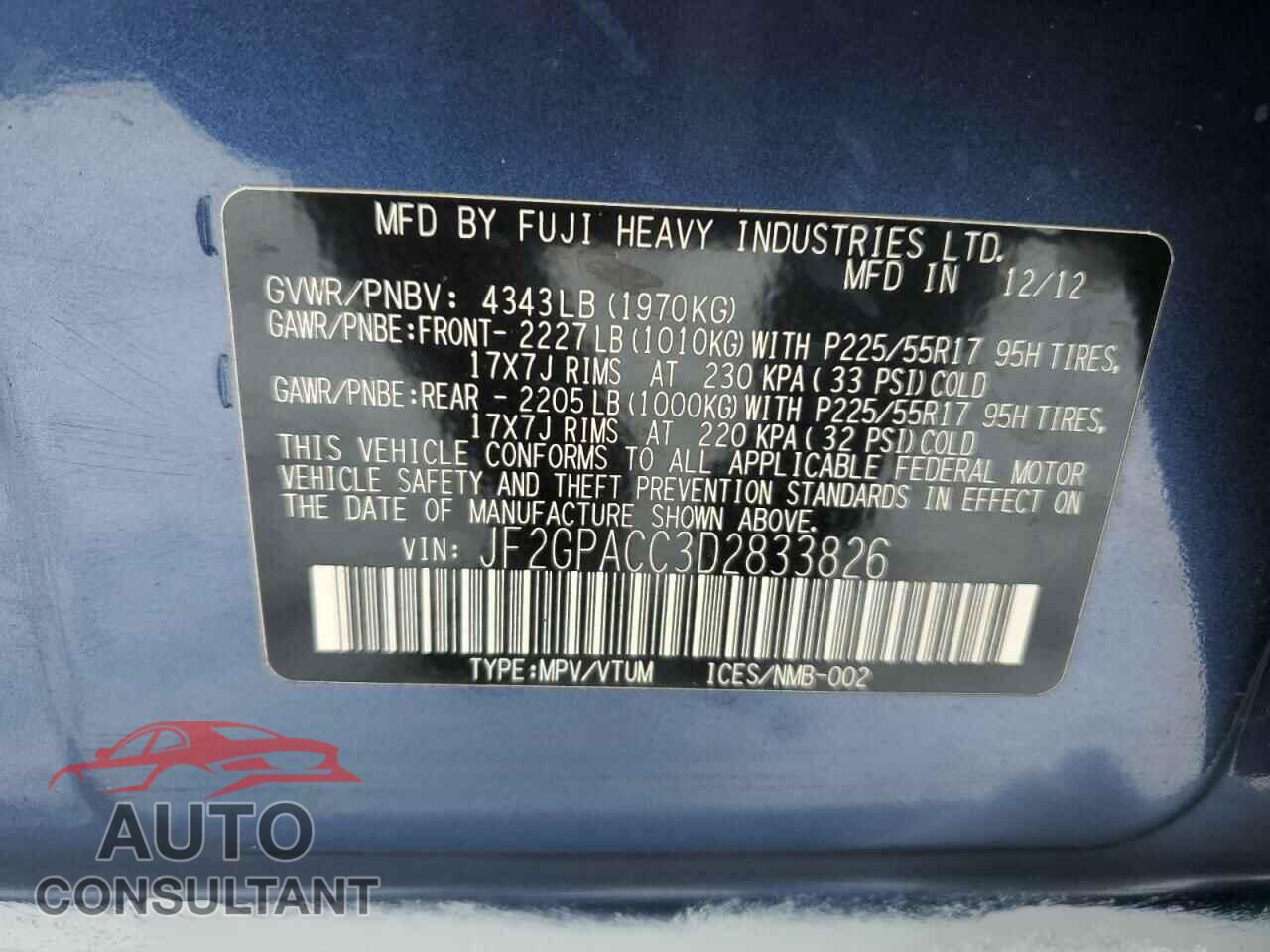 SUBARU XV 2013 - JF2GPACC3D2833826