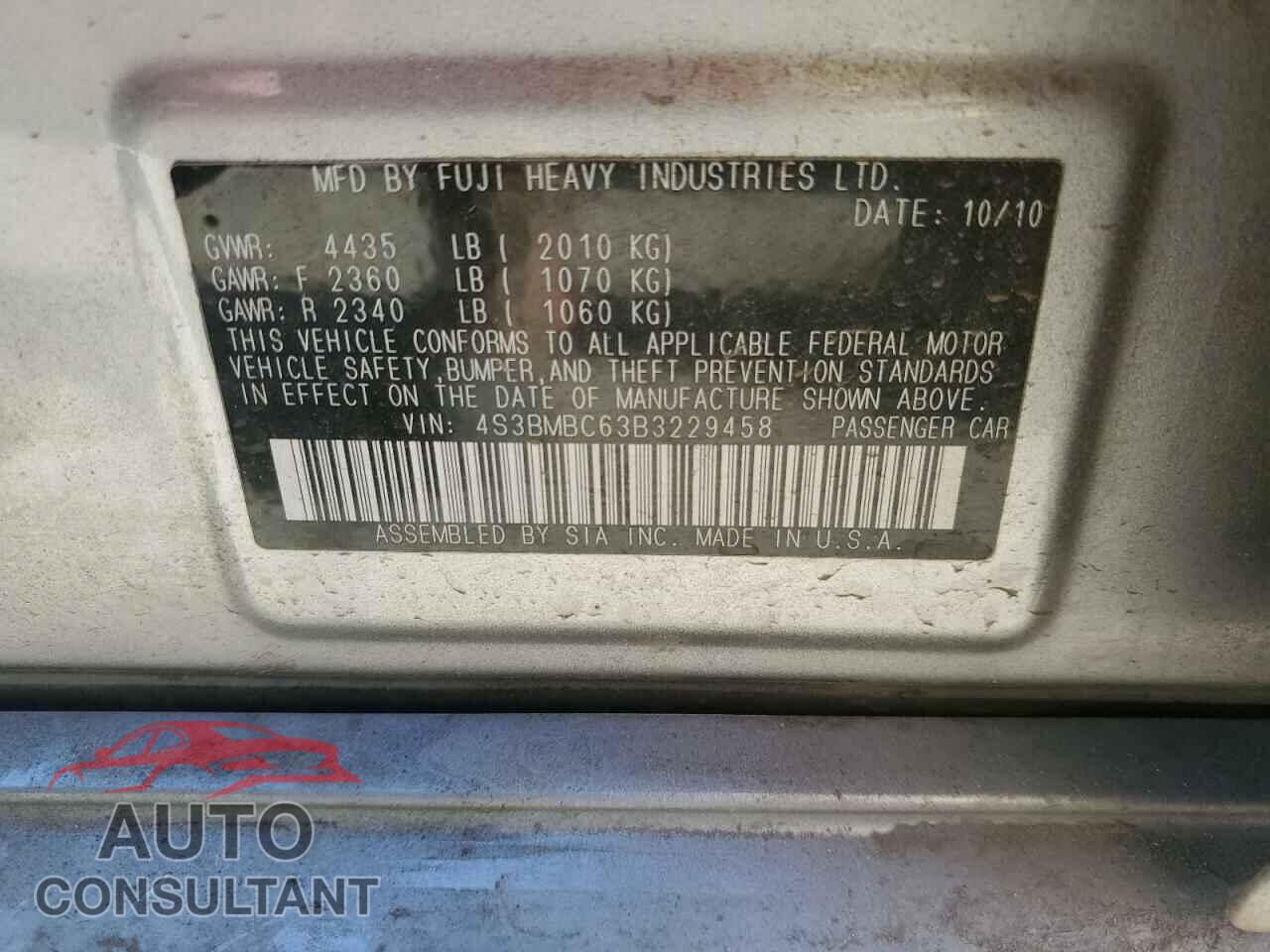 SUBARU LEGACY 2011 - 4S3BMBC63B3229458