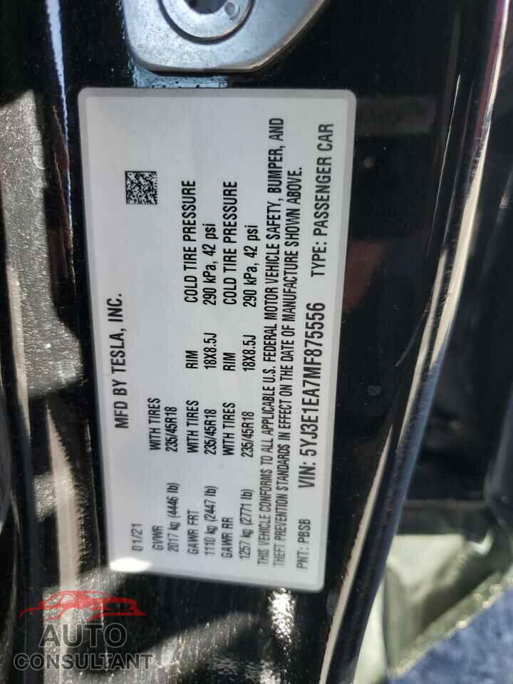 TESLA MODEL 3 2021 - 5YJ3E1EA7MF875556