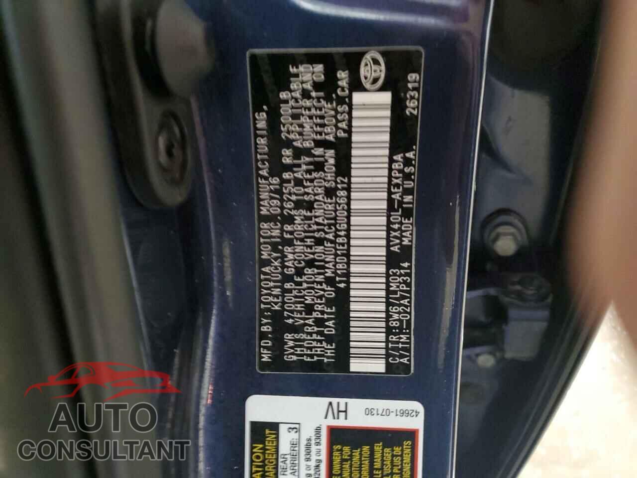 TOYOTA AVALON 2016 - 4T1BD1EB4GU056812