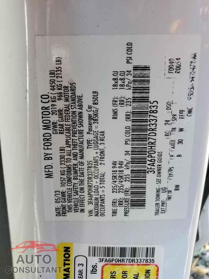 FORD FUSION 2013 - 3FA6P0HR7DR337835