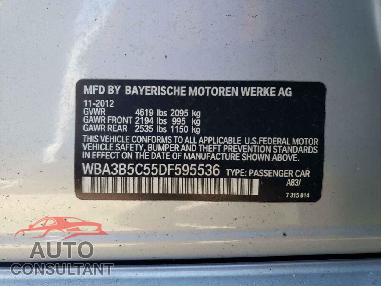 BMW 3 SERIES 2013 - WBA3B5C55DF595536