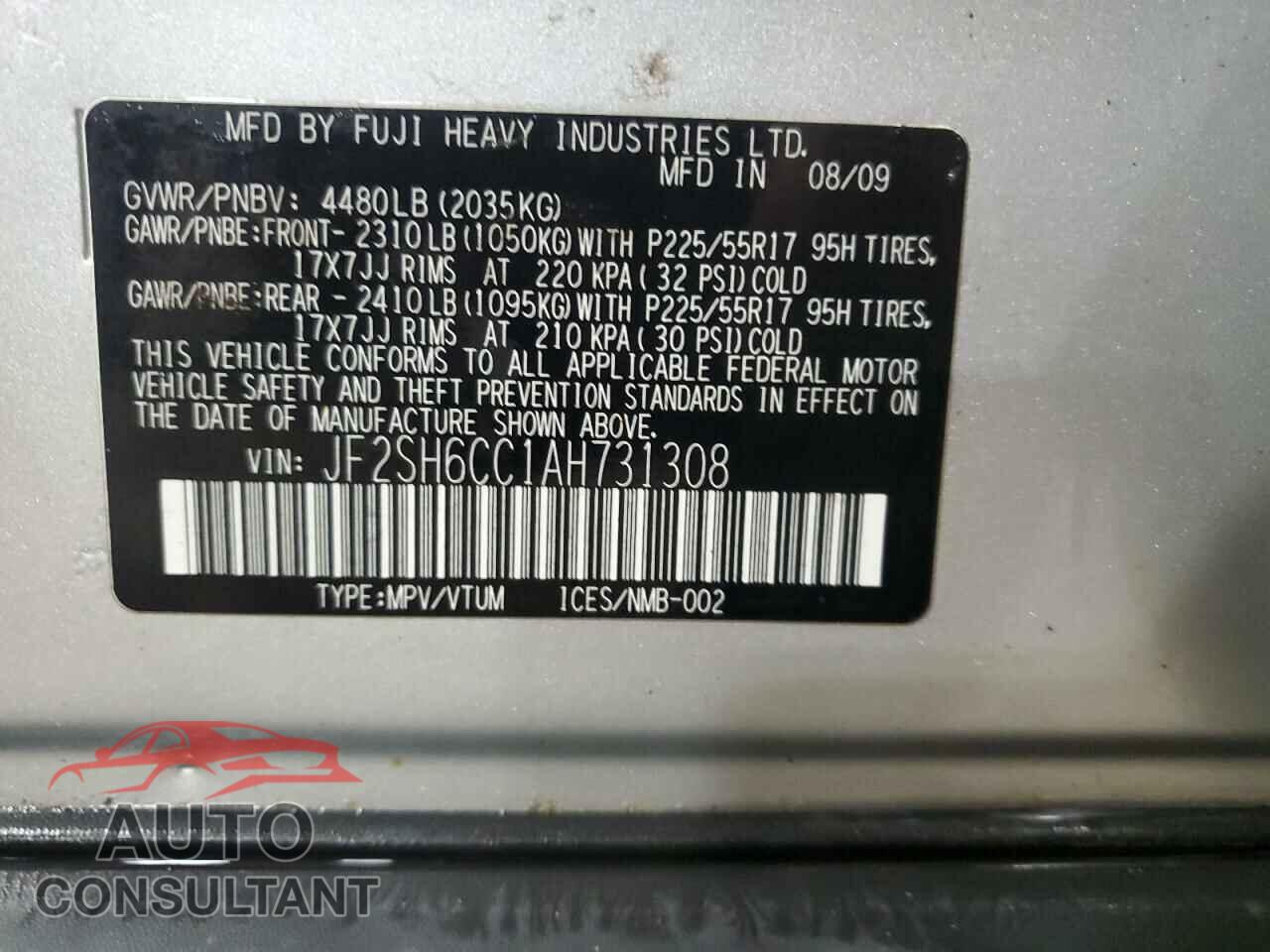 SUBARU FORESTER 2010 - JF2SH6CC1AH731308