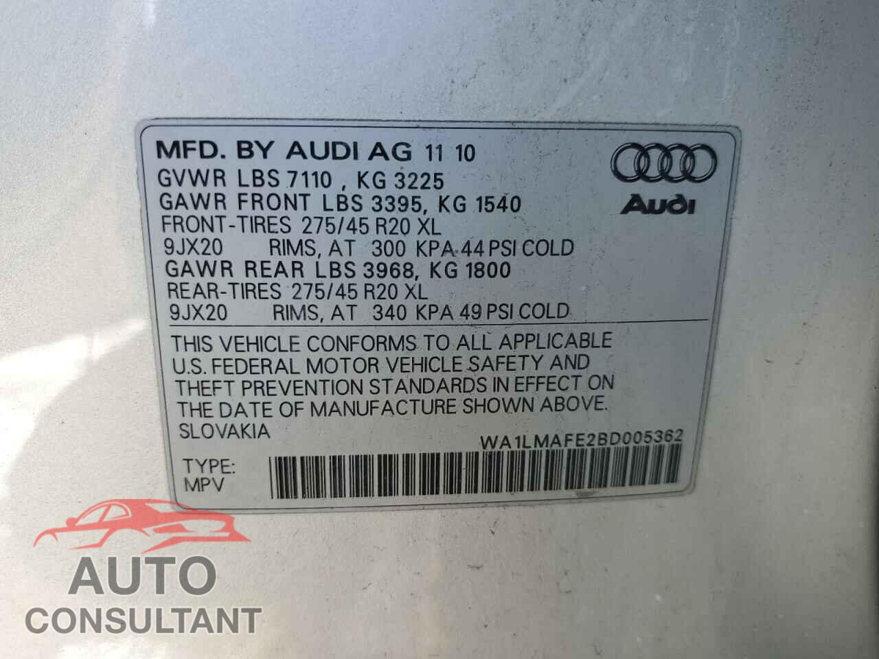 AUDI Q7 2011 - WA1LMAFE2BD005362