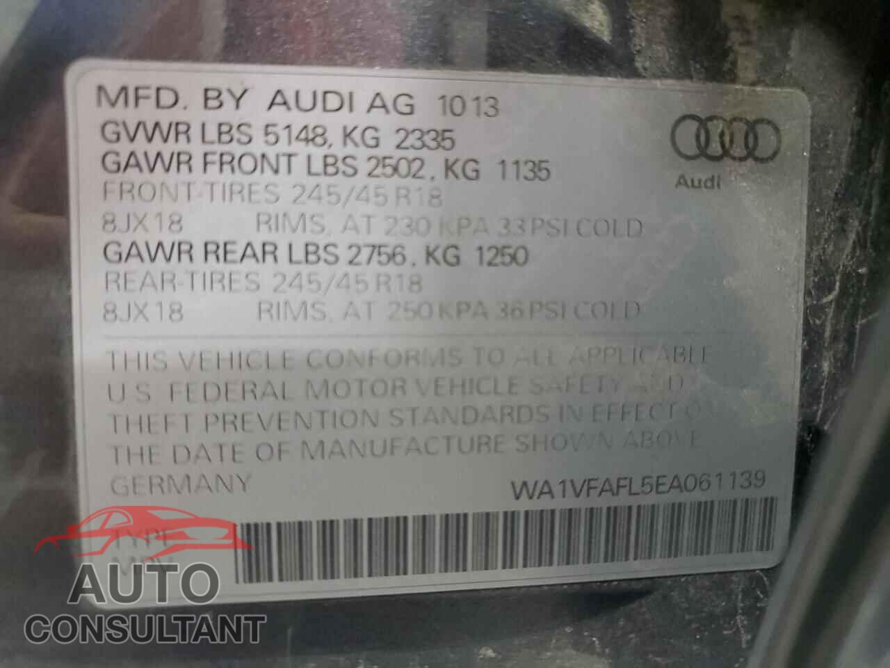 AUDI A4 2014 - WA1VFAFL5EA061139