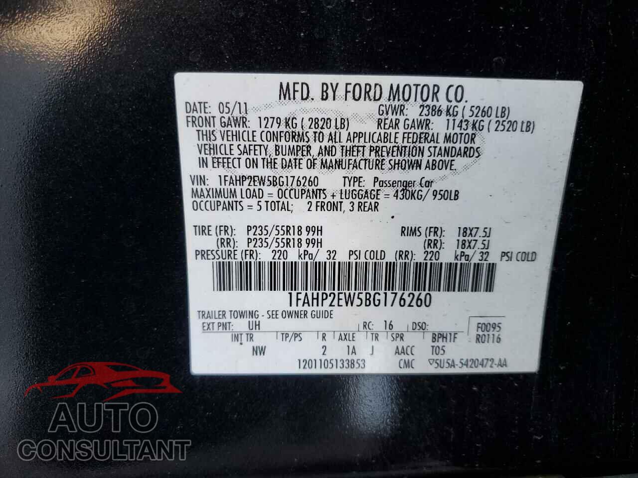 FORD TAURUS 2011 - 1FAHP2EW5BG176260