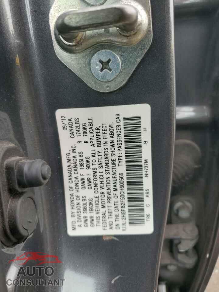 HONDA CIVIC 2012 - 2HGFB2F50CH600666