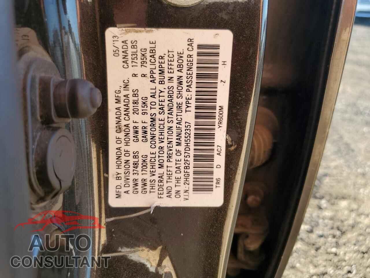 HONDA CIVIC 2013 - 2HGFB2F57DH552357