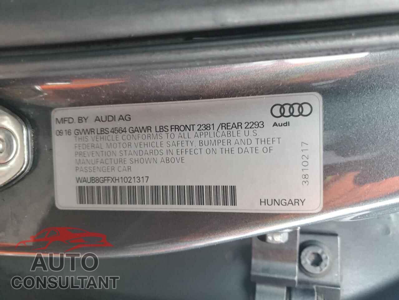 AUDI A3 2017 - WAUB8GFFXH1021317