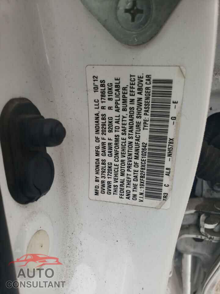 HONDA CIVIC 2012 - 19XFB2F8XCE102642