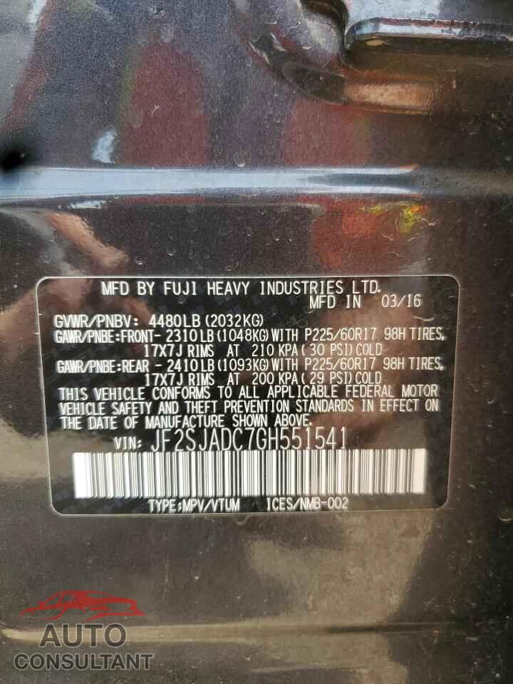 SUBARU FORESTER 2016 - JF2SJADC7GH551541
