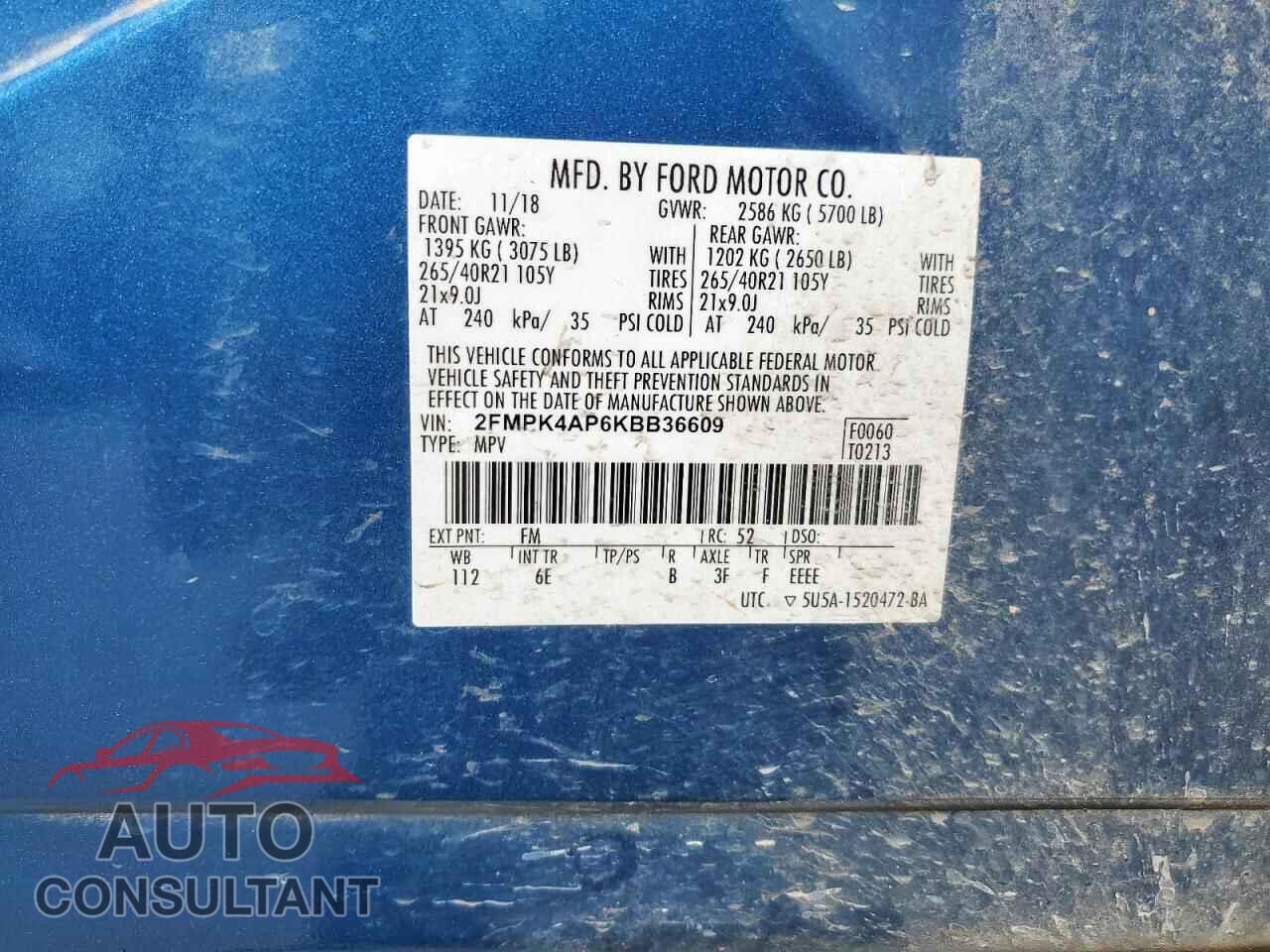FORD EDGE 2019 - 2FMPK4AP6KBB36609