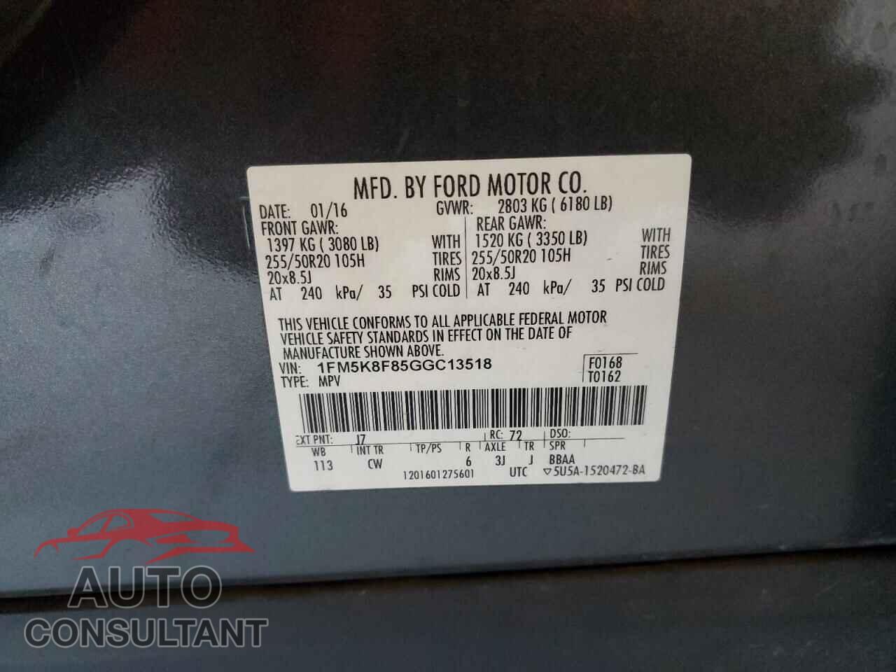 FORD EXPLORER 2016 - 1FM5K8F85GGC13518