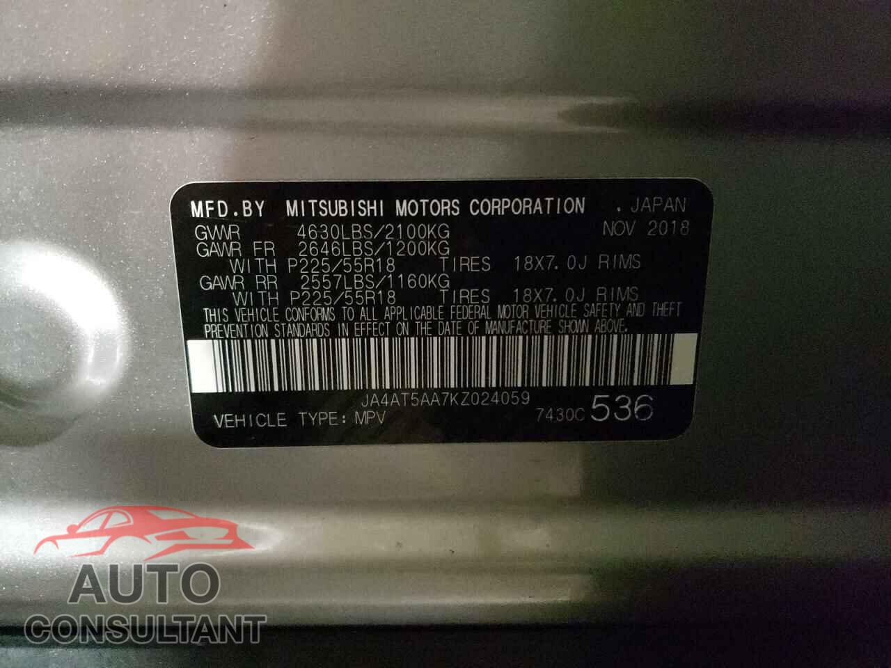 MITSUBISHI ECLIPSE 2019 - JA4AT5AA7KZ024059