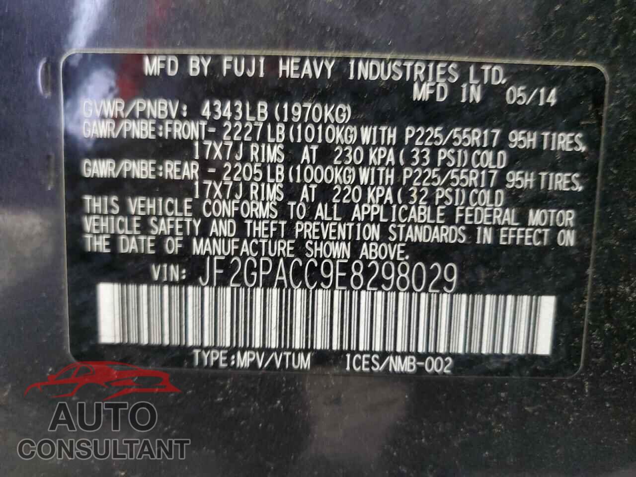 SUBARU XV 2014 - JF2GPACC9E8298029